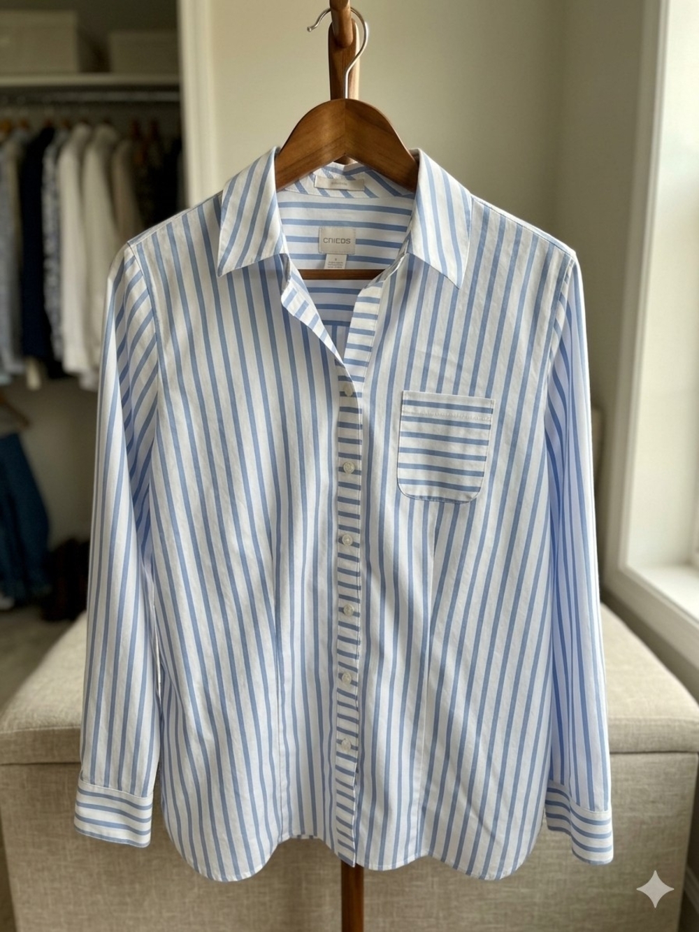 Chico's Blue and White Striped Button-Down Shirt